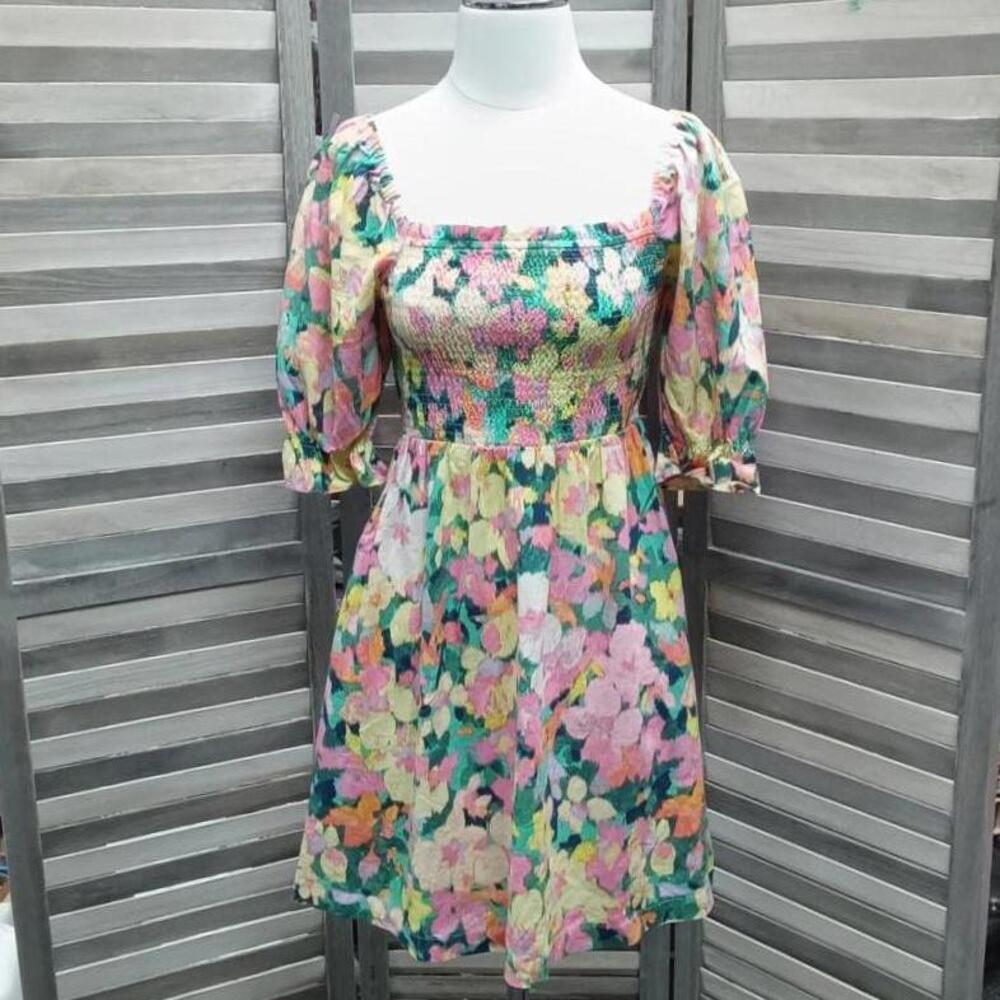 Puff Sleeve Linen-Blend Floral Mini Dress | Gap | X Small